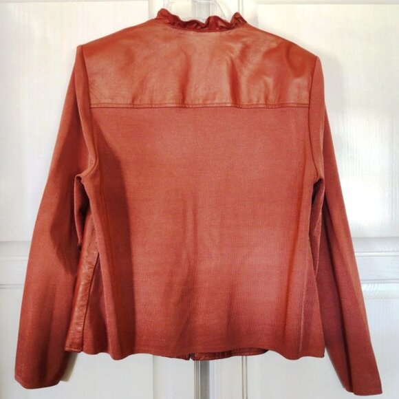 Peter Nygard Vintage 1/2 Leather 1/2 Sweater Zip Up Jacket in Burnt Orange Sz XL - Picture 2 of 8